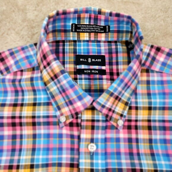 Bill & Blass Other - Bill & Blass Plaid Shirt Non Iron Button-Down Colorful Checkered Pattern Mens L
